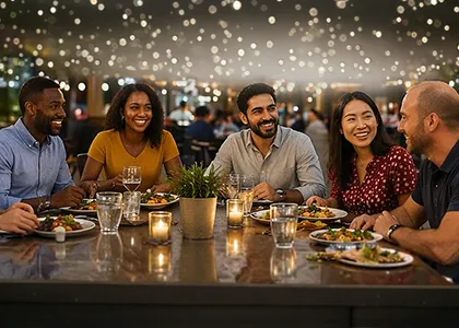 Diverse group enjoying a community meal